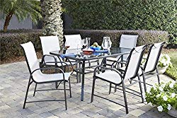 Cosco 88646GLGE Paloma Patio Tempered Glass Top Dining Table, 6 Piece, Gray