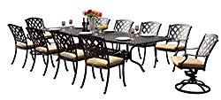 Darlee 201630-11PC-30LE Ocean View Cast Aluminum 11 Piece Rectangle Extension Dining Set and Seat Cushions, 42″ by 92″/42″ by 120″