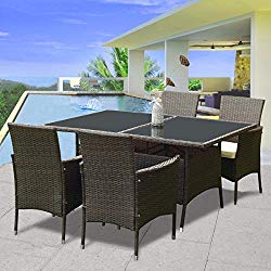 Tangkula Wicker Dining Set 5 Piece Outdoor Patio Furniture Set Wicker Rattan Table and Chairs Set with Cushion for Lawn Backyard Balcony Garden