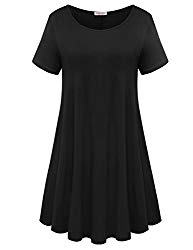 BELAROI Womens Comfy Swing Tunic Short Sleeve Solid T-shirt Dress (1X, Black)
