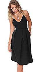 Eliacher Women’s Deep V Neck Adjustable Spaghetti Straps Long Cami Summer Dress Sleeveless Sexy Backless Party Dresses with Pocket (M, Black)