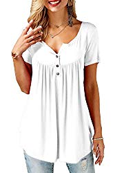 Fantastic Zone Womens Shirts and Blouses Short Sleeve Summer Tunic Tops for Leggings White L