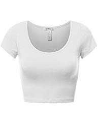 Fifth Parallel Threads FPT Womens Basic Short Sleeve Scoopneck Crop Top White S