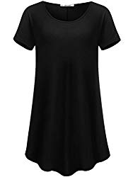 JollieLovin Women’s Short Sleeve Loose Fit Flare Hem T Shirt Tunic Top (Black, L)