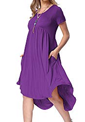levaca Womens Summer Plain Short Sleeve Scoop Neck Casual Flared Party Dress Purple S