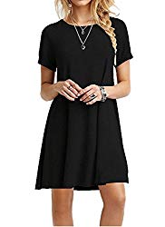 MOLERANI Women’s Short Sleeve Shirt Casual Loose Swing Dress, Black, Medium