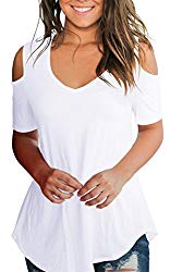Smalnnie Cold Shoulder Tunic Tops for Women Plus Size 2018 Tee Shirts Cotton White 2XL