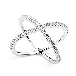SOMEN TUNGSTEN 925 Sterling Silver Criss Cross Rings CZ Eternity Engagement Wedding Band