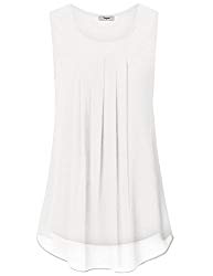 Timeson White Sleeveless Tops for Women, Ladies Sleeveless Swing Top A Line Flattering Tunic Tank Chiffon Blouses for Work Business Casual Summer Clothes Party Shirt White X-Large