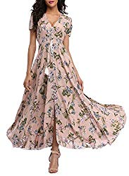 VintageClothing Women’s Floral Print Maxi Dresses Boho Button Up Split Beach Party Dress,Pale Dogwood,XX-Large