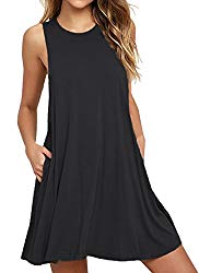 WEACZZY Women’s Basic Sleeveless Casual Loose Pockets T-Shirt Dress (Black, M)