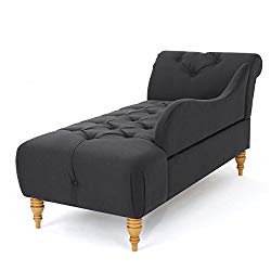 Antonina Plush Tufted Traditional Chaise Lounge (Dark Charcoal Fabric)