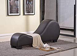 Container Furniture Direct Divine Collection Modern Upholstered Faux Leather Curved Yoga Chaise Lounge, Dark Brown