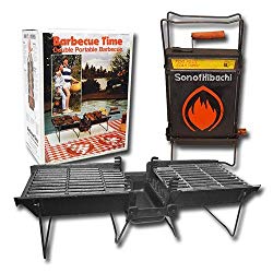 Mr. Flame Son of Hibachi Portable Vintage Cast Iron Charcoal Grill | Self Cleaning/Self Extinguishing | The Ideal Portable Folding Grill (1980’s Model)