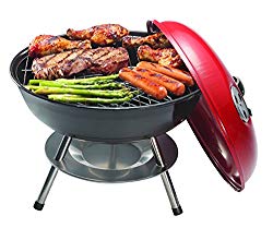 Ovente 13.4 Inch Portable Charcoal Grill with Dual-Venting System, Enamel-Coated Firebox, Cool-Touch Handle, Includes Ash Tray, Brushed (GQR0400BR)