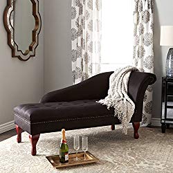 Storage Chaise Lounge – Contemporary Lift Up Tufted Seat Chair – Microfiber Upholstered And Foam Filling – Nailhead Trim – Mahogany Legs – Great For Your Living Room (Black)