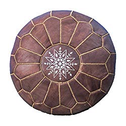 Premium Handmade Moroccan Leather Pouf Ottoman NATURAL TAN