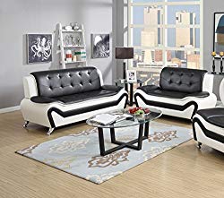 US Pride Furniture 2 Piece Modern Bonded Leather Sofa Set with Sofa and Loveseat, White/Black