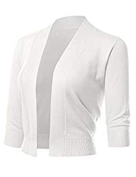 ARC Studio Women’s Classic 3/4 Sleeve Open Front Cropped Cardigans (S-XL) M White