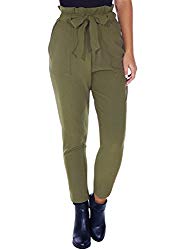 BerryGo Women’s Casual Loose High Waist Stretchy Skinny Slim Long Pants (Green,XL)