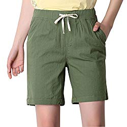 Chartou Women’s Modest Loose Elastic-Waisted Bermuda Drawstring Casual Shorts (Large, Army Green)