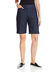 Chic Classic Collection Women’s Relaxed Fit Flat Front Elastic Waist Bermuda Short, Dark Shade, 14