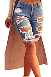 Dokotoo Womens Casual Denim Destroyed Bermuda Shorts Jeans X-Large Blue