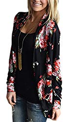 ECOWISH Womens Boho Irregular Long Sleeve Wrap Kimono Cardigans Casual Coverup Coat Tops Outwear S-3XL,Black,Medium