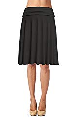 Jubilee Couture Womens Basic Soft Stretch Mid Midi Knee Length Flare Flowy Skirt Made in USA-Black,Medium