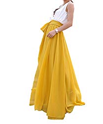 Melansay Women’s Beatiful Bow Tie Summer Beach Chiffon High Waist Maxi Skirt XL,Mustard Yellow