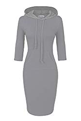 Mesoana Women Hooded Sweatshirt Pullover Stripe Keen Length Kangaroo Pocket Sports Dress (XXL, Grey)