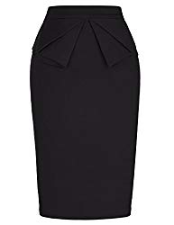 PrettyWorld Vintage Dress Solid Slim Stretchy Pencil Skirt for Women Knee Length Black (M) KL-1 CL454