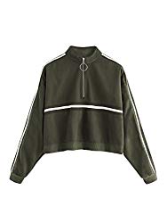 ROMWE Women’s Zip Front High Neck Tape Striped Detail Crop Sweatshirt Army Green M
