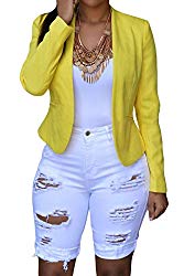 roswear Women’s Ripped Denim Destroyed Mid Rise Stretchy Bermuda Shorts Jeans White Large