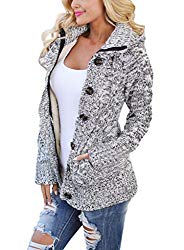 Sidefeel Women Hooded Knit Cardigans Button Cable Sweater Coat XX-Large Grey