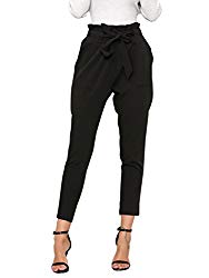 Simplee Apparel Women’s Slim Straight Leg Stretch Casual Pants with Pockets, Black, 1/7, Medium