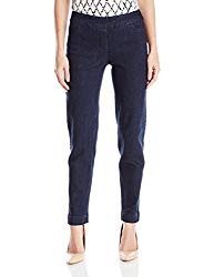 SLIM-SATION Women’s Wide Band Pull On Straight Leg Ankle Pant with Tummy Control, Denim, 18