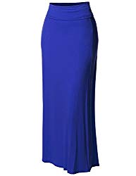 Stylish Fold Over Flare Long Maxi Skirt – Made in USA Royal Blue M