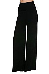 Superline Wide Leg High Fold Over Waist Palazzo Pants (X-Large, Black Solid)