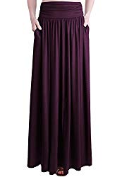 TRENDY UNITED Women’s Rayon Spandex High Waist Shirring Maxi Skirt with Pockets (DWNE, Large)