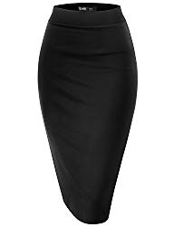 TWINTH Pencil Skirts Plus Size Casual Skirt Elastic Waist Band Scuba Streychy Solid Color Black Xx-Large