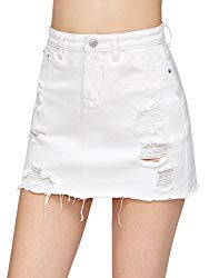 Verdusa Women’s Casual Distressed Fray Hem A-Line Denim Short Skirt White S