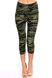 VIV Collection Regular Size Printed Brushed Capris (Green Army Camouflage)