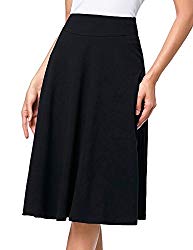 Women’s Casual Skirt A-Line High Waist Stretchable Cotton (L, Black)