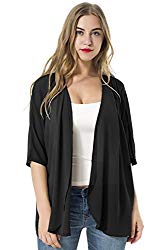 Women’s Chiffon Sunshade Cardigan Mid Sleeved Breathable Jacket Thin Air Conditioning up Blouse(Black,XL)