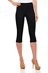 Womens Classic Fit Capri Pants-Pull On Style with Detailed Design, Velucci,Black,Large