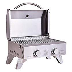 Giantex Propane TableTop Gas Grill Stainless Steel Two-Burner BBQ, with Foldable Leg, 20000 BTU, Perfect For Camping, Picnics or any Outdoor Use, 22” x 18” x 15”