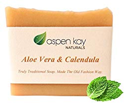 Aloe Vera & Calendula Soap, 100% Natural & Organic, With Organic Aloe Vera, Calendula & Turmeric. Use As a Face Soap, Body Soap or Shaving Soap. For Men, Women, Teens and Baby. Gentle Soap. 4oz Bar