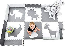 Large (5×7′) Baby Play Mat with Interlocking Foam Floor Tiles. Neutral Baby Playmat for Nursery, Playroom Or Living Room (Grey and White)