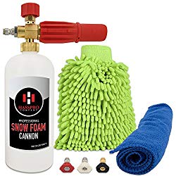 PROFESSIONAL Foam Cannon Car Wash – Snow Adjustable KIT HIGH PRESSURE Washer 1/4″ Quick Release for Pressure Washer Gun Pb Blaster, Cleaning Kit, Microfiber Gloves, Towel and 3 Washer Nozzle